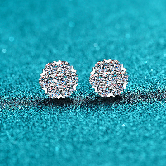 925 Sterling Silver Snowflake Stud Earrings - 0.48ct/1.6ct Moissanite Grape-Inspired Everyday Jewelry