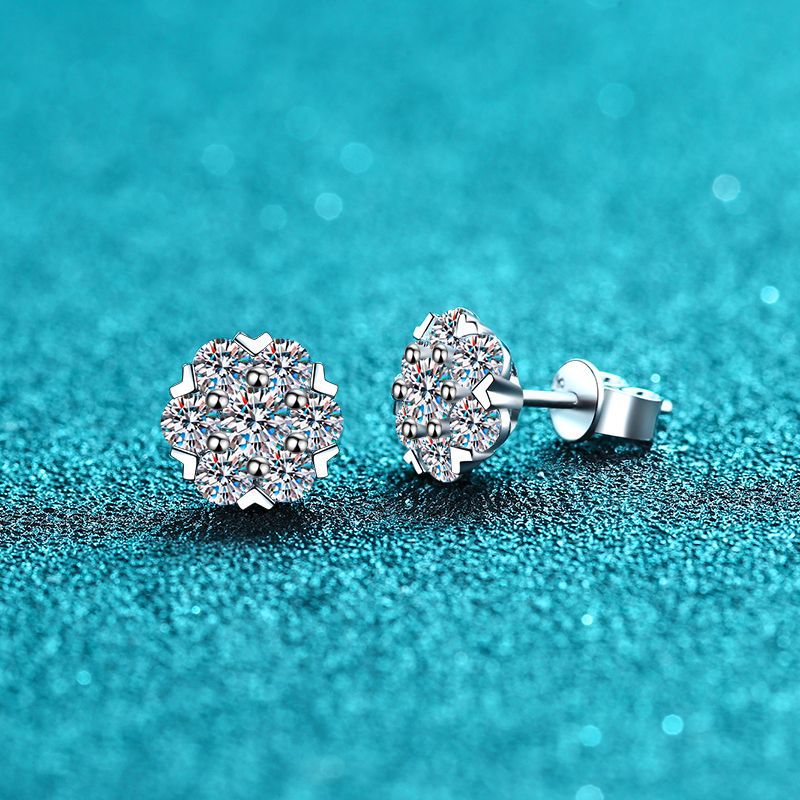 925 Sterling Silver Snowflake Stud Earrings - 0.48ct/1.6ct Moissanite Grape-Inspired Everyday Jewelry