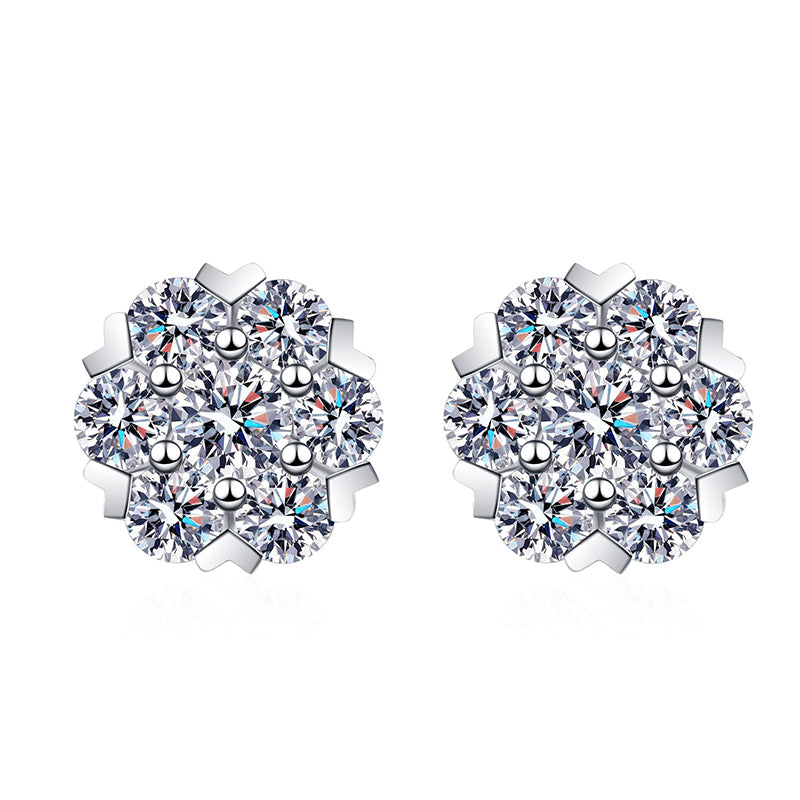 925 Sterling Silver Snowflake Stud Earrings - 0.48ct/1.6ct Moissanite Grape-Inspired Everyday Jewelry