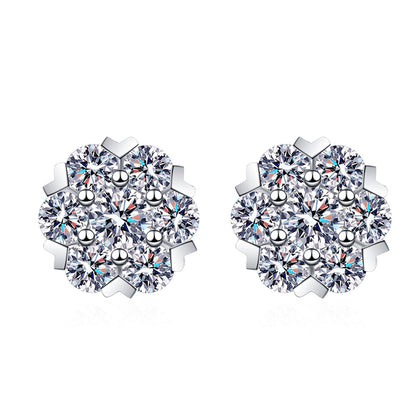 925 Sterling Silver Snowflake Stud Earrings - 0.48ct/1.6ct Moissanite Grape-Inspired Everyday Jewelry
