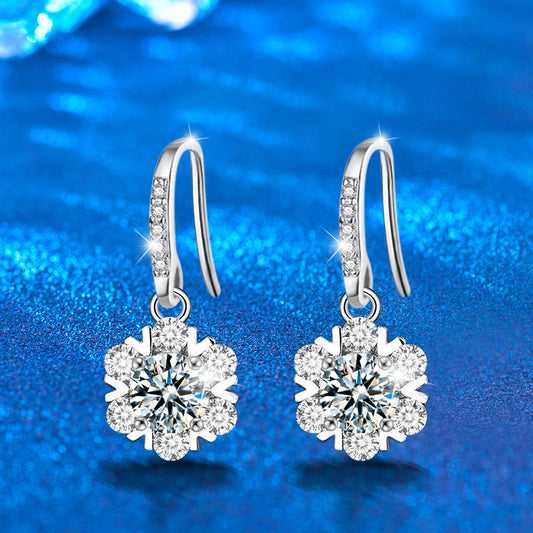925 Sterling Silver Snowflake Stud Earrings with 0.5ct Moissanite Rhodium Plated Luxury Jewelry for Women