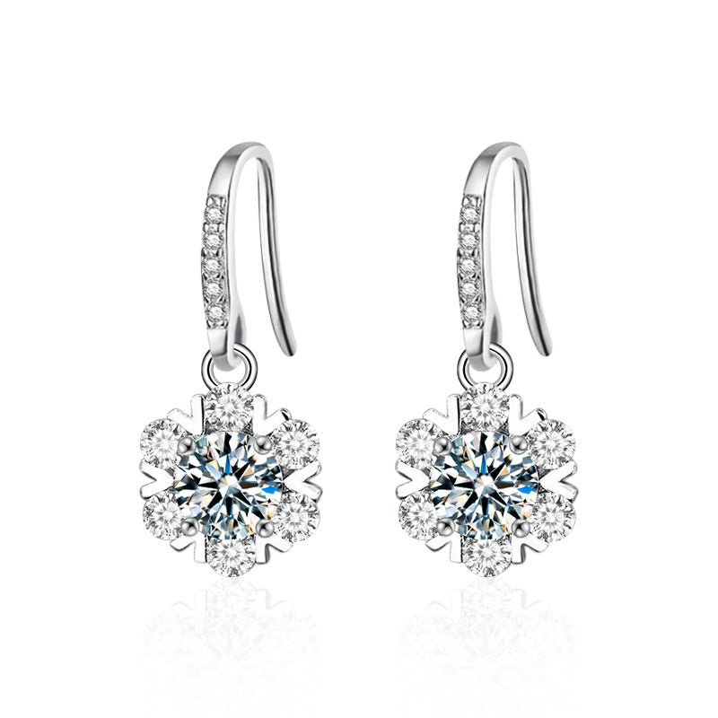 925 Sterling Silver Snowflake Stud Earrings with 0.5ct Moissanite Rhodium Plated Luxury Jewelry for Women