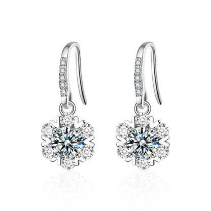 925 Sterling Silver Snowflake Stud Earrings with 0.5ct Moissanite Rhodium Plated Luxury Jewelry for Women