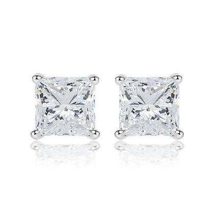 925 Sterling Silver Solitaire Square Earrings for Women Minimalist Four-Prong Zircon Stud Earrings White Gold Plated