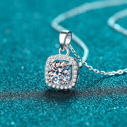 925 Sterling Silver Square Bezel Necklace - 1CT/2CT Moissanite Minimalist Luxury Chain