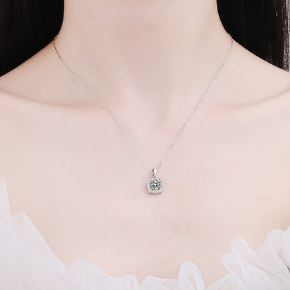 925 Sterling Silver Square Bezel Necklace - 1CT/2CT Moissanite Minimalist Luxury Chain