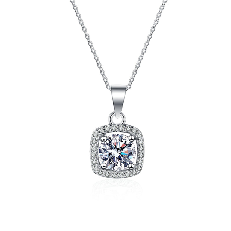 925 Sterling Silver Square Bezel Necklace - 1CT/2CT Moissanite Minimalist Luxury Chain