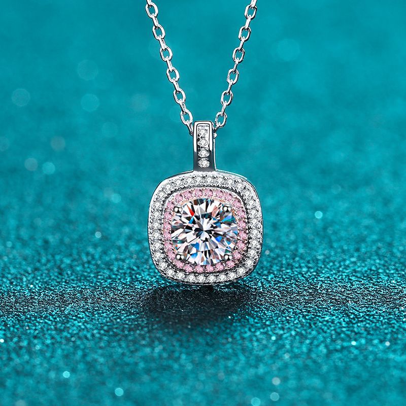 925 Sterling Silver Square Bezel Necklace - 1CT Moissanite Minimalist Luxury Chain