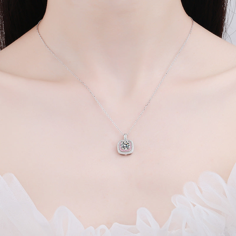 925 Sterling Silver Square Bezel Necklace - 1CT Moissanite Minimalist Luxury Chain