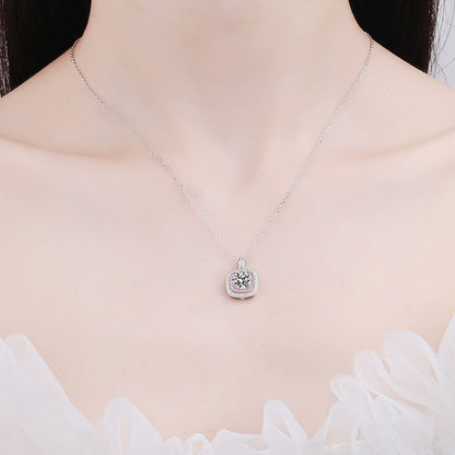925 Sterling Silver Square Bezel Necklace - 1CT Moissanite Minimalist Luxury Chain