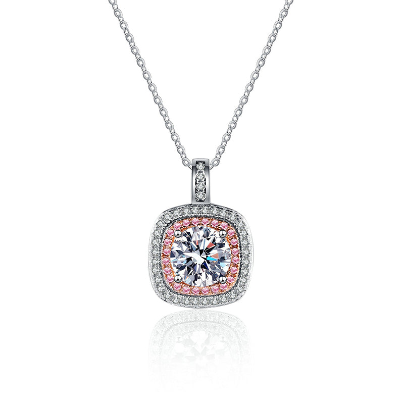 925 Sterling Silver Square Bezel Necklace - 1CT Moissanite Minimalist Luxury Chain