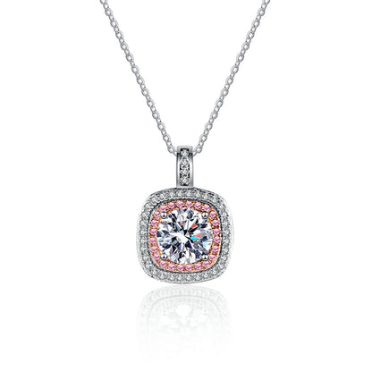 925 Sterling Silver Square Bezel Necklace - 1CT Moissanite Minimalist Luxury Chain