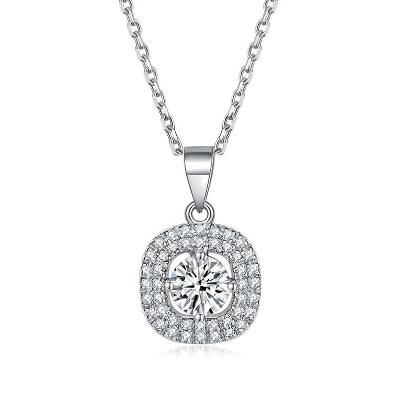 925 Sterling Silver Square Birthstone Necklace - Modern Colorful Pendant