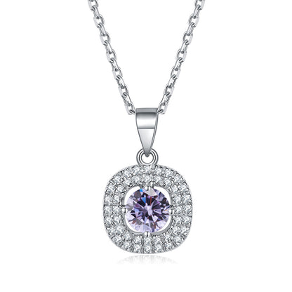 925 Sterling Silver Square Birthstone Necklace - Modern Colorful Pendant