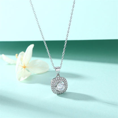 925 Sterling Silver Square Birthstone Necklace - Modern Colorful Pendant