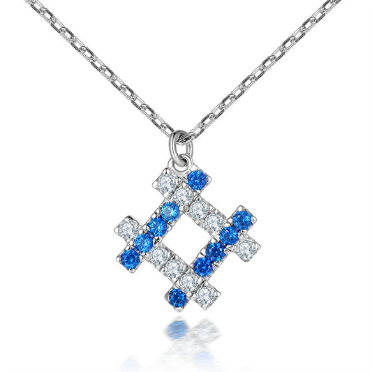 925 Sterling Silver Square Blue Zircon Pendant Necklace - Modern Geometric Collarbone Chain