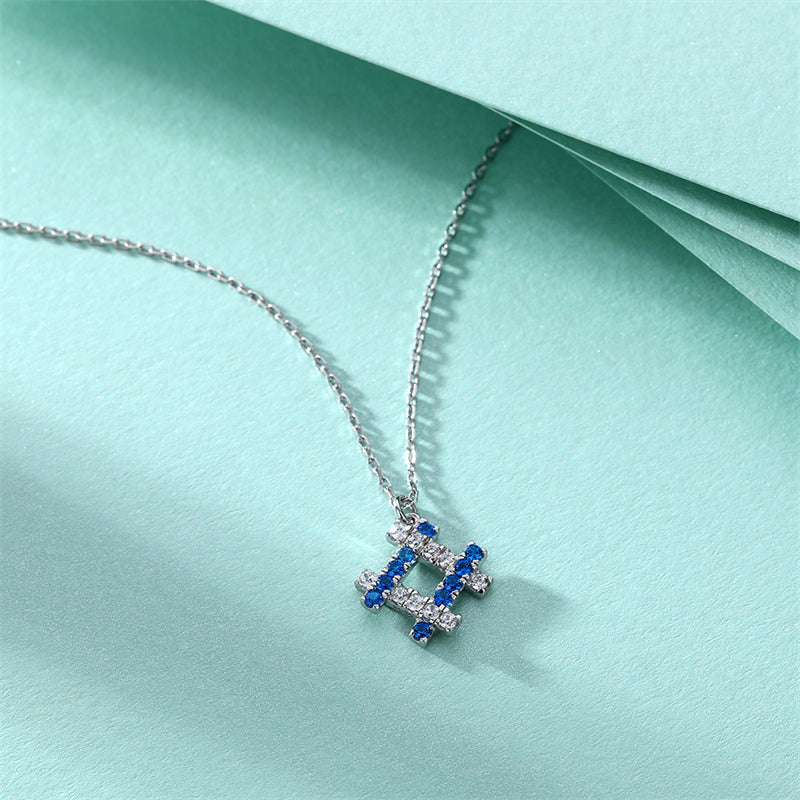 925 Sterling Silver Square Blue Zircon Pendant Necklace - Modern Geometric Collarbone Chain