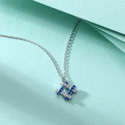 925 Sterling Silver Square Blue Zircon Pendant Necklace - Modern Geometric Collarbone Chain