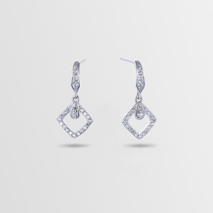 925 Sterling Silver Square Drop Earrings - White Gold/Rose Gold Plated Women's Elegant Dangle Earrings with Plastic Stoppers