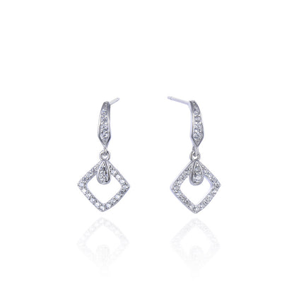 925 Sterling Silver Square Drop Earrings - White Gold/Rose Gold Plated Women's Elegant Dangle Earrings with Plastic Stoppers