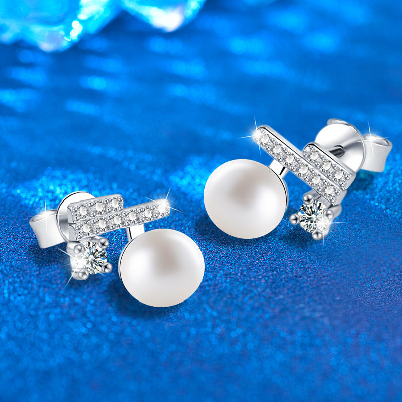 925 Sterling Silver Square Geometric Pearl Stud Earrings with Moissanite Accents Rhodium Plated Luxury Jewelry for Women
