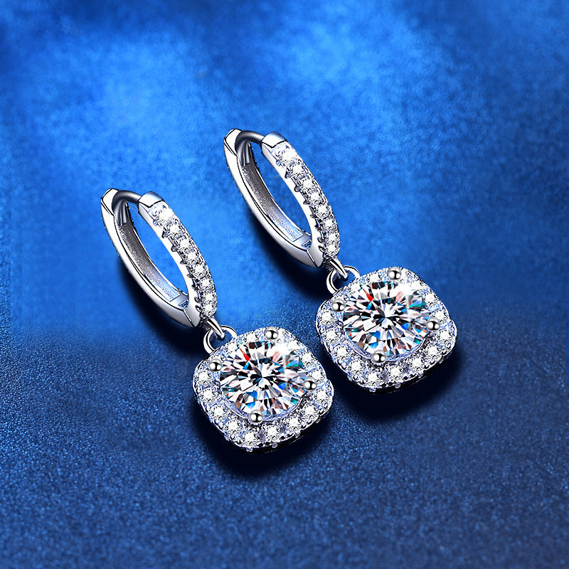 925 Sterling Silver Square Geometric Stud Earrings with 0.5ct or 1ct Moissanite White Gold Plated Luxury Jewelry for Women