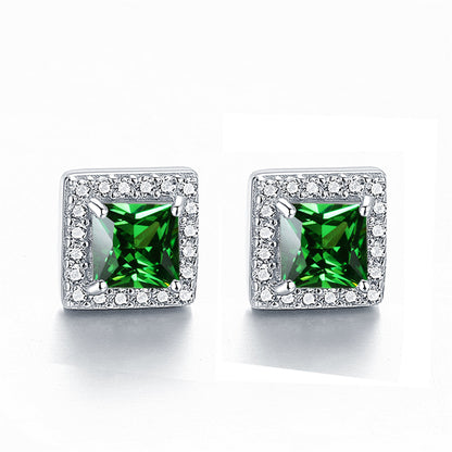 925 Sterling Silver Square "Hearts & Arrows" Zircon Stud Earrings – Premium Birthstone Collection