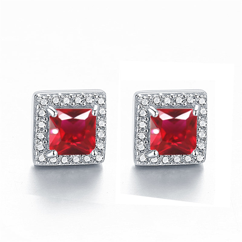 925 Sterling Silver Square "Hearts & Arrows" Zircon Stud Earrings – Premium Birthstone Collection