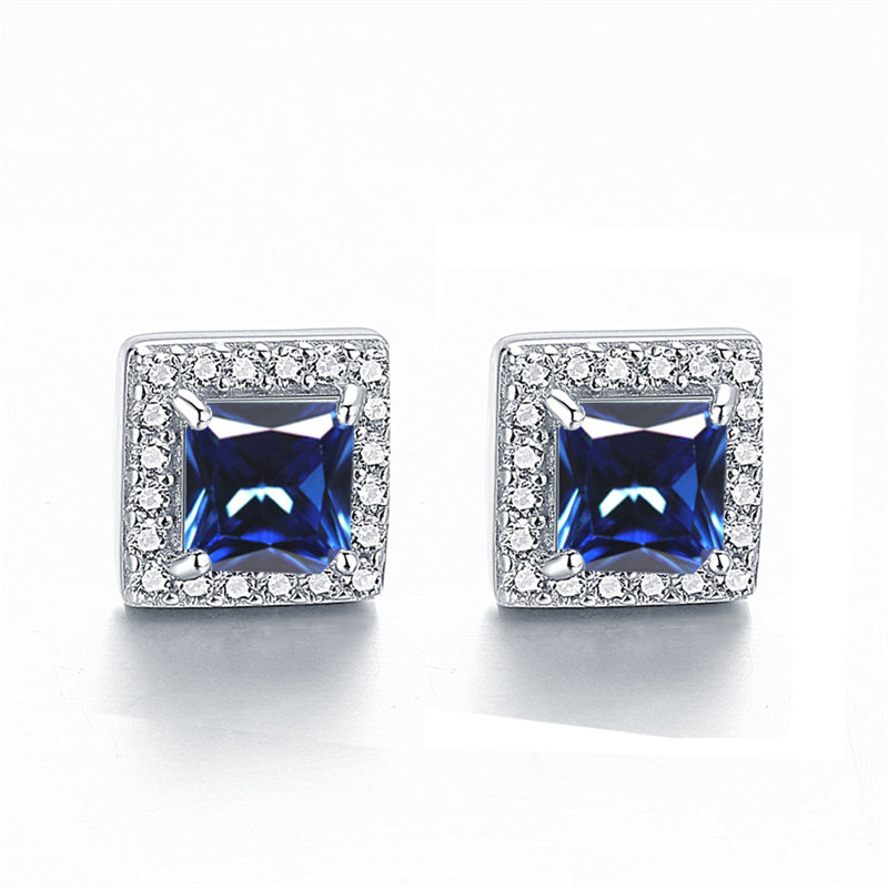 925 Sterling Silver Square "Hearts & Arrows" Zircon Stud Earrings – Premium Birthstone Collection