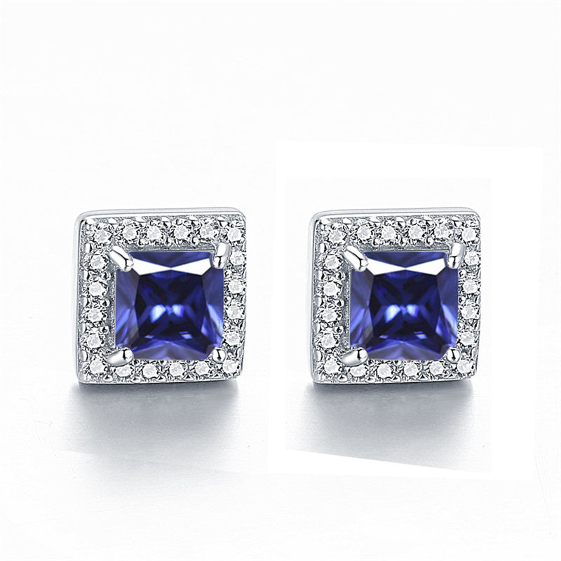 925 Sterling Silver Square "Hearts & Arrows" Zircon Stud Earrings – Premium Birthstone Collection