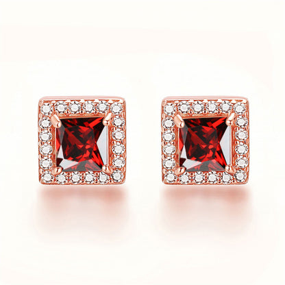 925 Sterling Silver Square "Hearts & Arrows" Zircon Stud Earrings – Premium Birthstone Collection