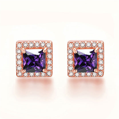925 Sterling Silver Square "Hearts & Arrows" Zircon Stud Earrings – Premium Birthstone Collection
