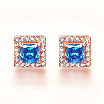925 Sterling Silver Square "Hearts & Arrows" Zircon Stud Earrings – Premium Birthstone Collection