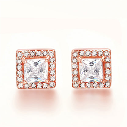 925 Sterling Silver Square "Hearts & Arrows" Zircon Stud Earrings – Premium Birthstone Collection