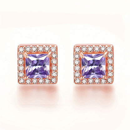 925 Sterling Silver Square "Hearts & Arrows" Zircon Stud Earrings – Premium Birthstone Collection