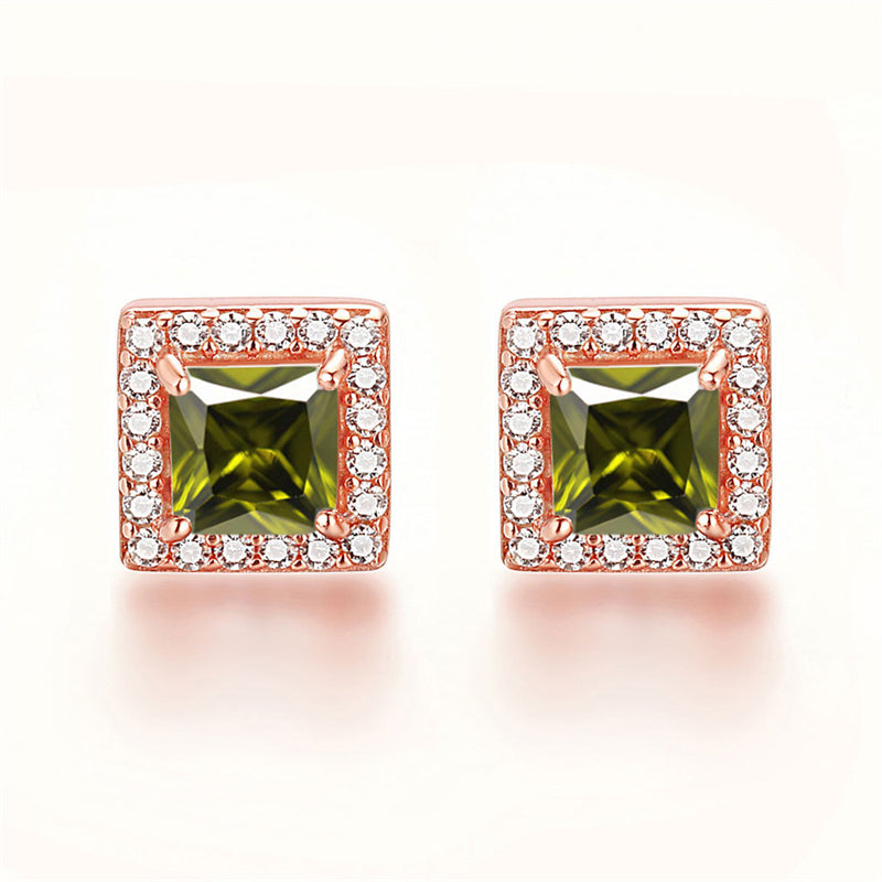 925 Sterling Silver Square "Hearts & Arrows" Zircon Stud Earrings – Premium Birthstone Collection