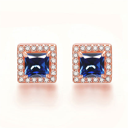 925 Sterling Silver Square "Hearts & Arrows" Zircon Stud Earrings – Premium Birthstone Collection