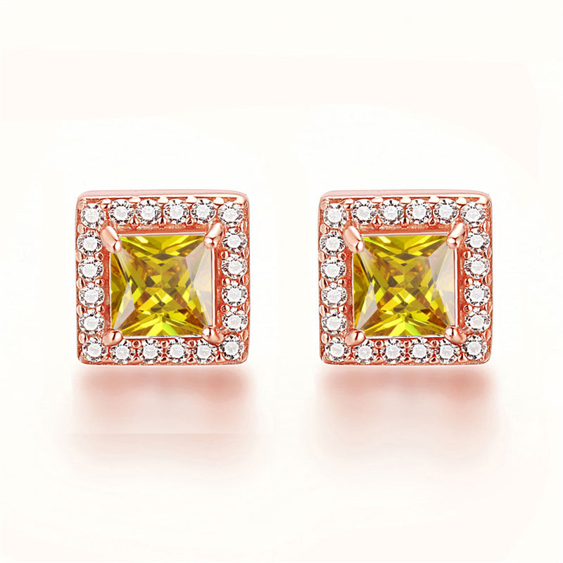 925 Sterling Silver Square "Hearts & Arrows" Zircon Stud Earrings – Premium Birthstone Collection