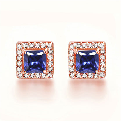 925 Sterling Silver Square "Hearts & Arrows" Zircon Stud Earrings – Premium Birthstone Collection
