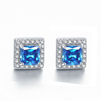 925 Sterling Silver Square "Hearts & Arrows" Zircon Stud Earrings – Premium Birthstone Collection