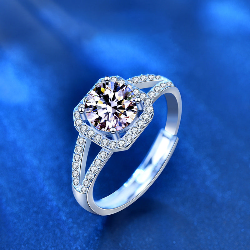 925 Sterling Silver Square Moissanite Ring - 1ct/2ct White Gold Plated Adjustable Women's Band