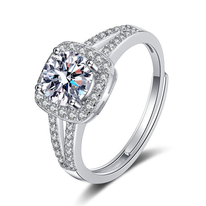 925 Sterling Silver Square Moissanite Ring - 1ct/2ct White Gold Plated Adjustable Women's Band