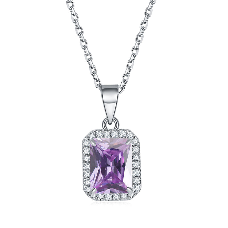 925 Sterling Silver Square Pendant Necklace - Modern Birthstone Jewelry