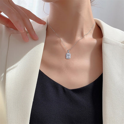 925 Sterling Silver Square Pendant Necklace - Modern Birthstone Jewelry