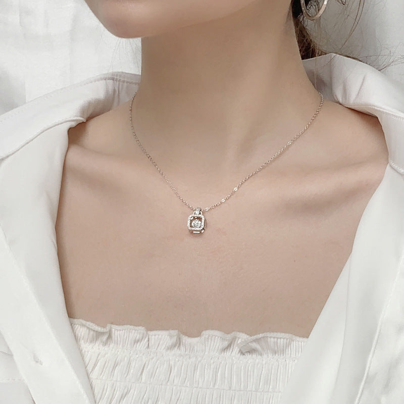 925 Sterling Silver Square Pendant Necklace with 0.5ct Moissanite Cross Chain Women's White Gold Plated Jewelry