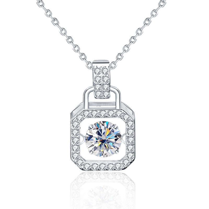 925 Sterling Silver Square Pendant Necklace with 0.5ct Moissanite Cross Chain Women's White Gold Plated Jewelry