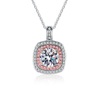 925 Sterling Silver Square Pendant Necklace with 1ct Moissanite Classic Chain Women's Minimalist Jewelry