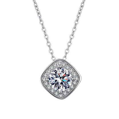 925 Sterling Silver Square Pendant Necklace with 1ct Moissanite Cross Chain Women's Korean Style Jewelry