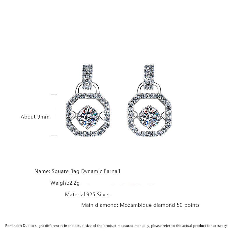 925 Sterling Silver Square Stud Earrings with 0.5ct Moissanite White Gold Plated Minimalist Luxury Jewelry for Women
