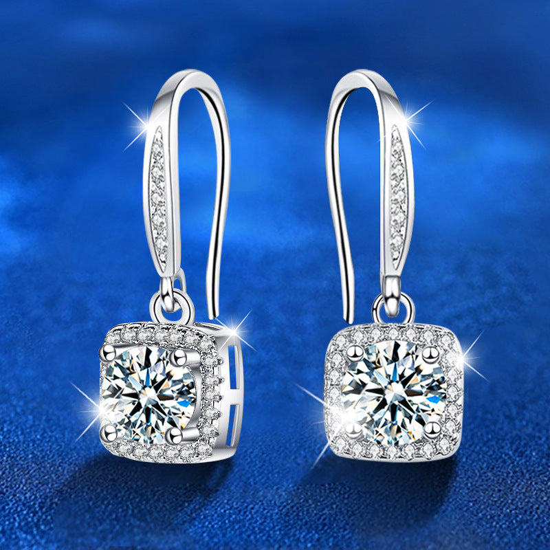 925 Sterling Silver Square Stud Earrings with 1ct Moissanite  White Gold Plated Geometric Luxury Jewelry for Women